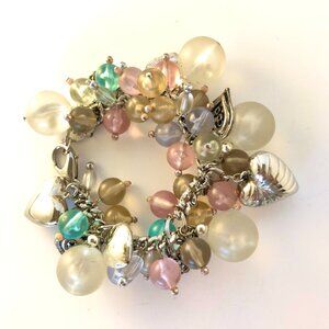 Adorable Upcycled Lucite and Heart charms Silver toned Bracelet